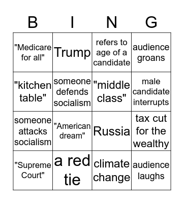 Primary Debate Bingo! Bingo Card