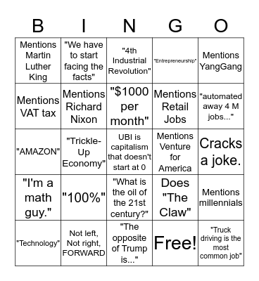 Yang Bingo! Bingo Card