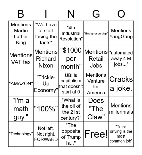 Yang Bingo! Bingo Card