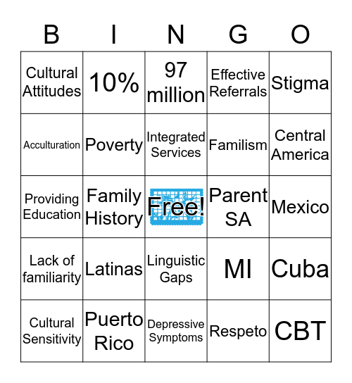 SA in Latinx Community Bingo Card