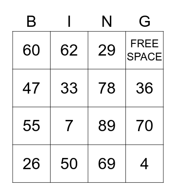 1-100 number ID Bingo Card