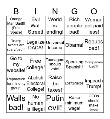 The Democrat Clown Show Bingo Card