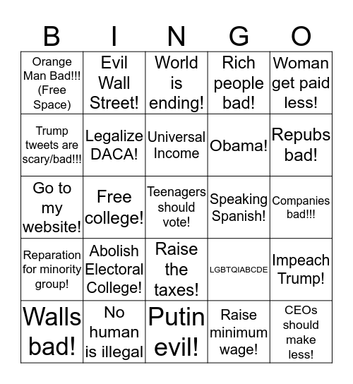 The Democrat Clown Show Bingo Card