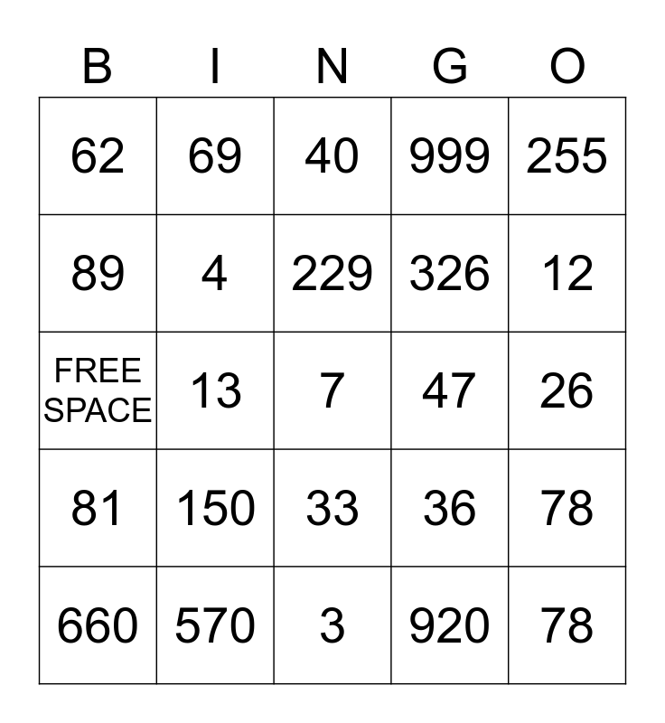 1 1000 number id bingo card