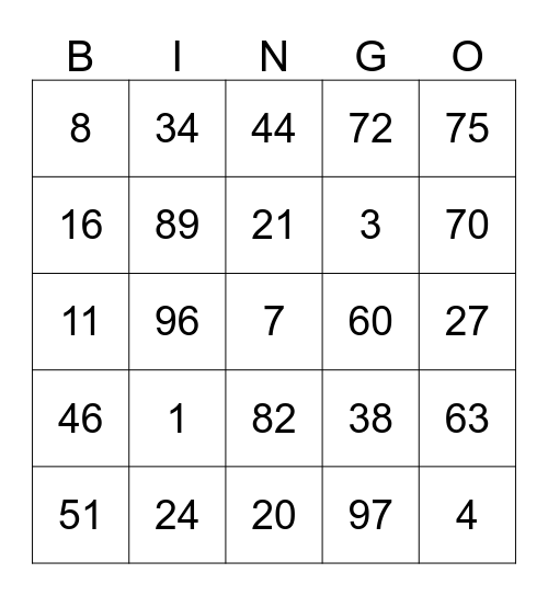 TBJ Bingo -1004 Bingo Card