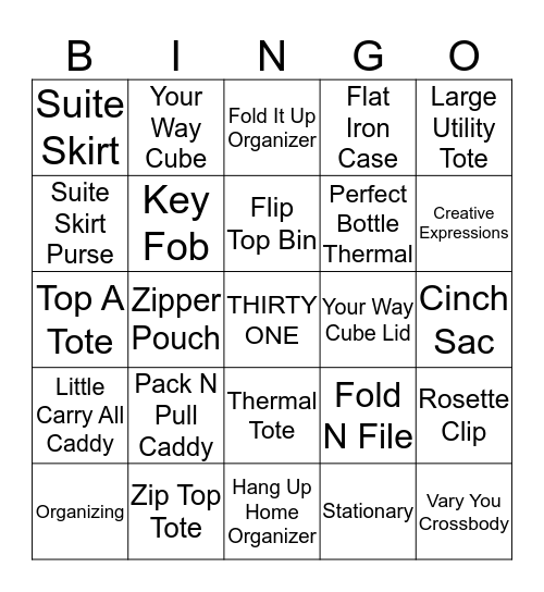 Laura's Thirty One Party Bingo Card