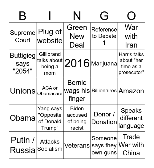 Democratic Primary Debate - Night Two! Bingo Card