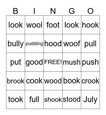 OO and U Words Bingo Card
