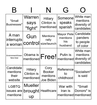 Democratic Debate June 2019: Night 2 Bingo Card