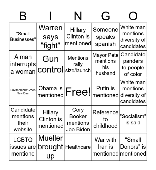 Democratic Debate June 2019: Night 2 Bingo Card