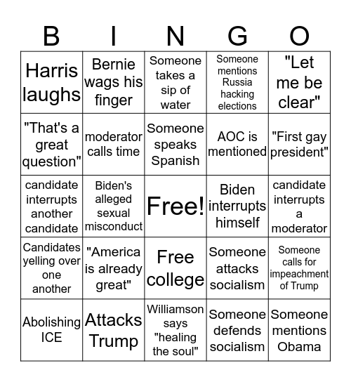Democratic Debate Bingo (June 27) Bingo Card