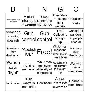 Democratic Debate June 2019: Night 2 Bingo Card