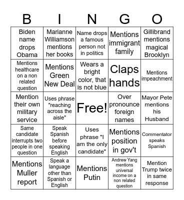 2nd Day Debate Bingo Card