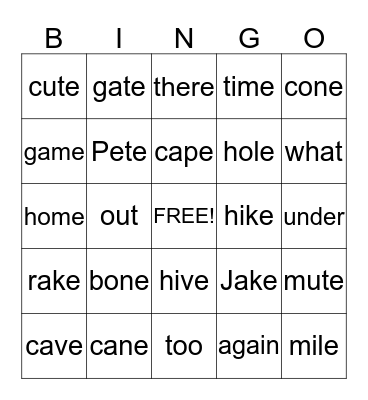 Long Vowels Bingo Card