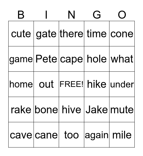 Long Vowels Bingo Card