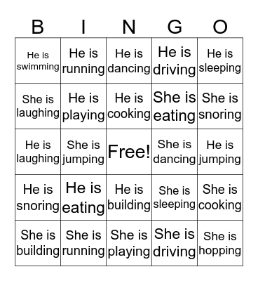 He/She Bingo Card