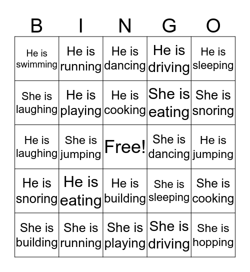 He/She Bingo Card