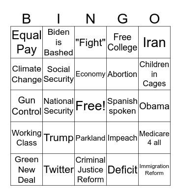 Democratic Debate Night 2 Bingo Card
