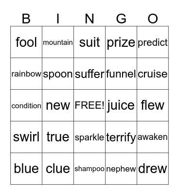 Amazing Words Feb. 25 Bingo Card