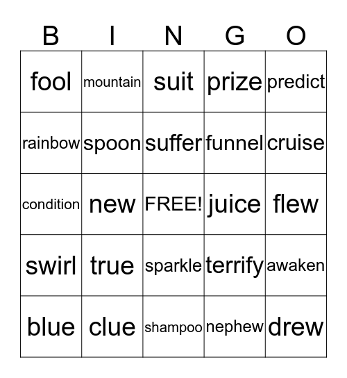 Amazing Words Feb. 25 Bingo Card