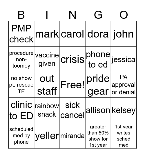 Untitled Bingo Card