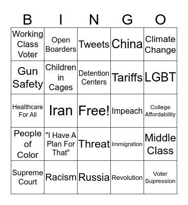 2020 Democratic Debate Bingo Card