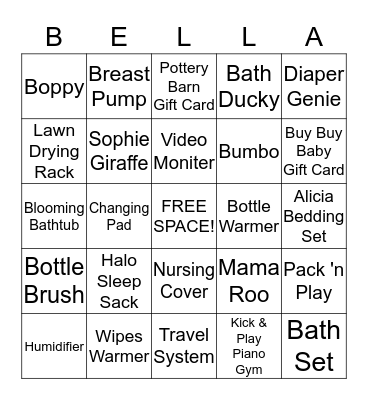 Baby Bella Gift Bingo Card