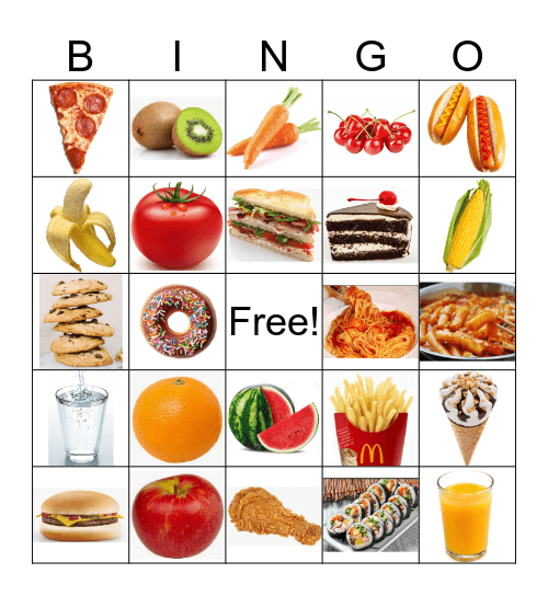 Yummy Food Bingo Card