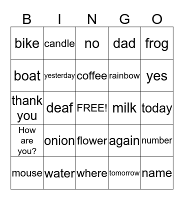 ASL 1 Bingo Card