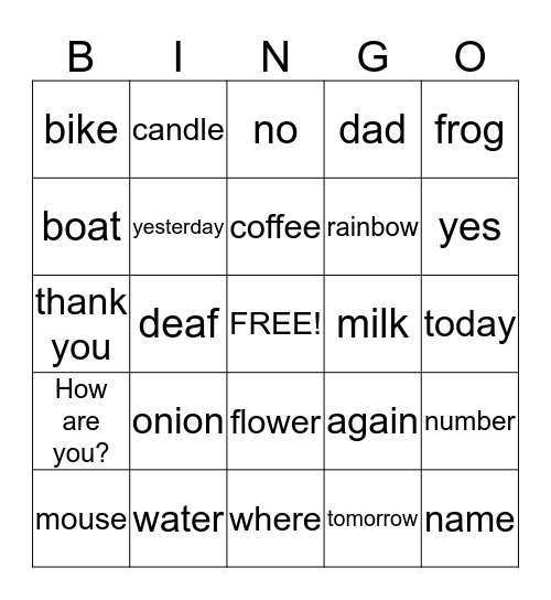 ASL 1 Bingo Card