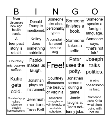 Crampcation 2019 Bingo Card
