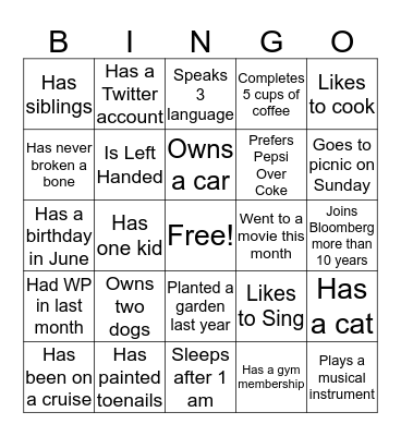 People Bingo Card