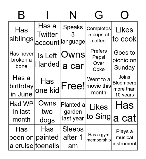 People Bingo Card