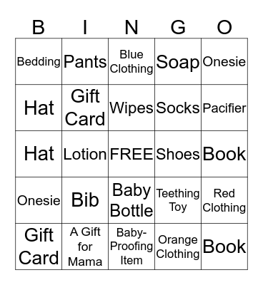 Baby Gift Bingo Card