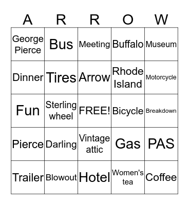 Pierce-Arrow Bingo Card