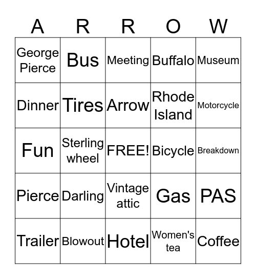 Pierce-Arrow Bingo Card