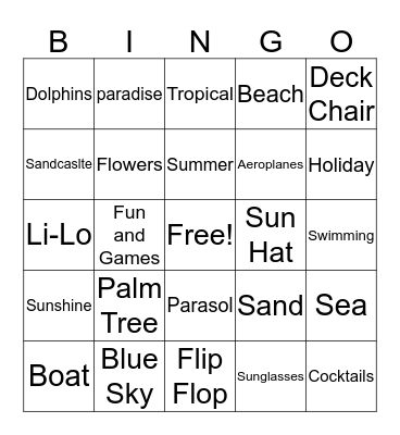 Summer Holiday Bingo Card