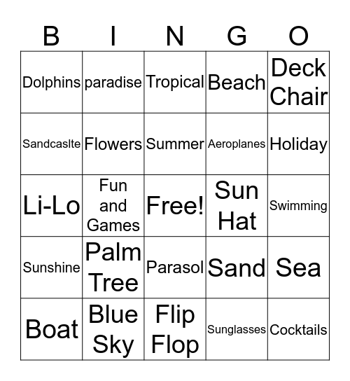 Summer Holiday Bingo Card