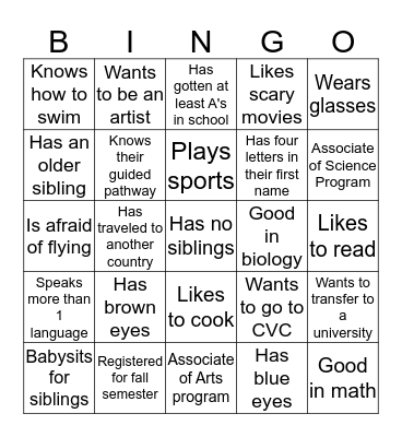 Get to Know Your Schoolmates Bingo Card