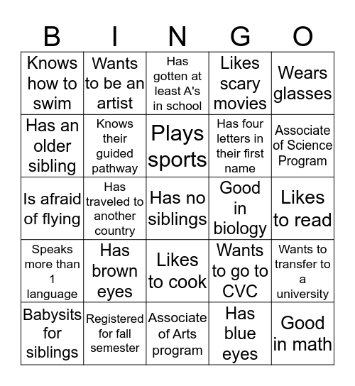 Get to Know Your Schoolmates Bingo Card