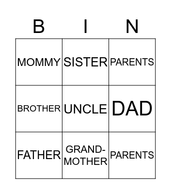 Family Members Bingo Card