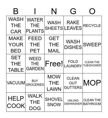 CHORES! Bingo Card