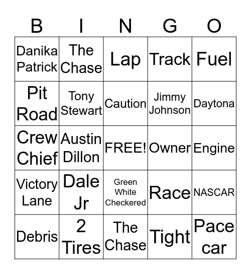 NASCAR  Bingo Card