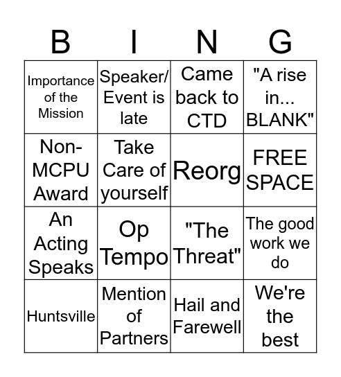 Buzzword Bingo - Section Edition Bingo Card
