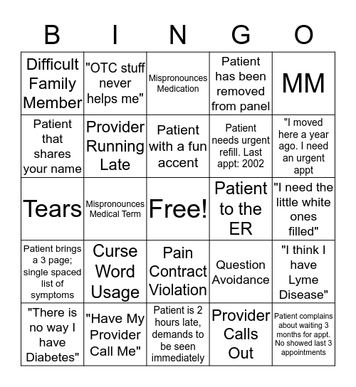 July 1, 2019 Bingo Card