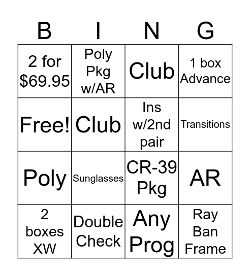 Last Chance Bingo Card