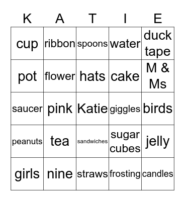 Tea Party Bingo Card