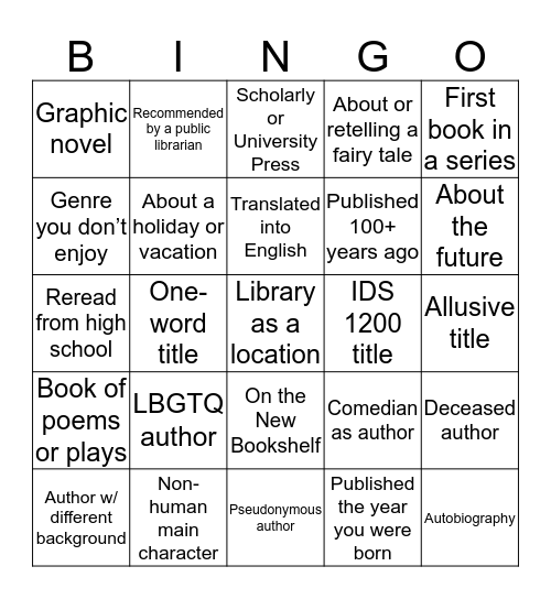 2019-2020 Book Bingo Card