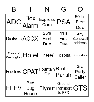 C Shift Bingo Card