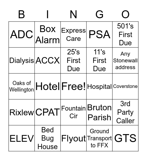 C Shift Bingo Card